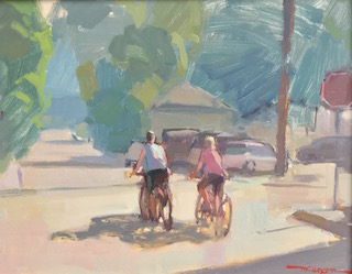 Painting of Bicycle Riders at Stop Sign by Artist Troy Kilgore