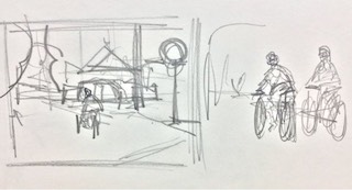 Pencil Sketch of Bicycle Riders