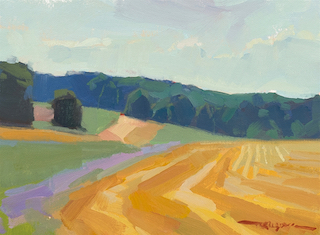 Harvested Field Painting with Rows showing Topography